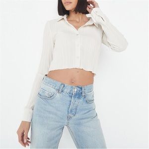 Misguided Plisse Crop Button Up Top